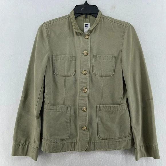 Gap Jacket Women's Sz XS Green Military Button Down Collared Utility Pockets - Picture 1 of 11